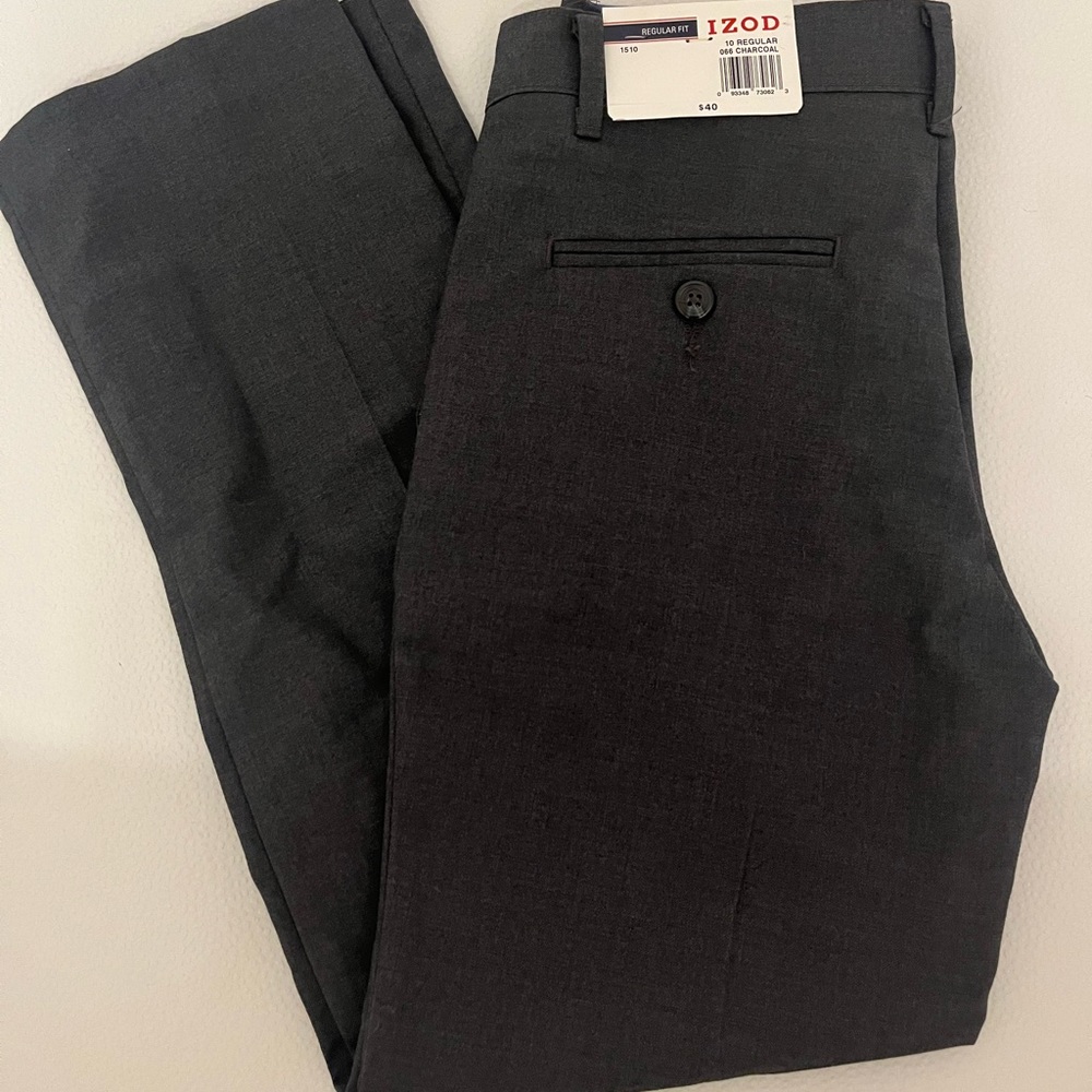Izod Boys Dress Pants Dark Gray Charcoal Regular Fit size 10